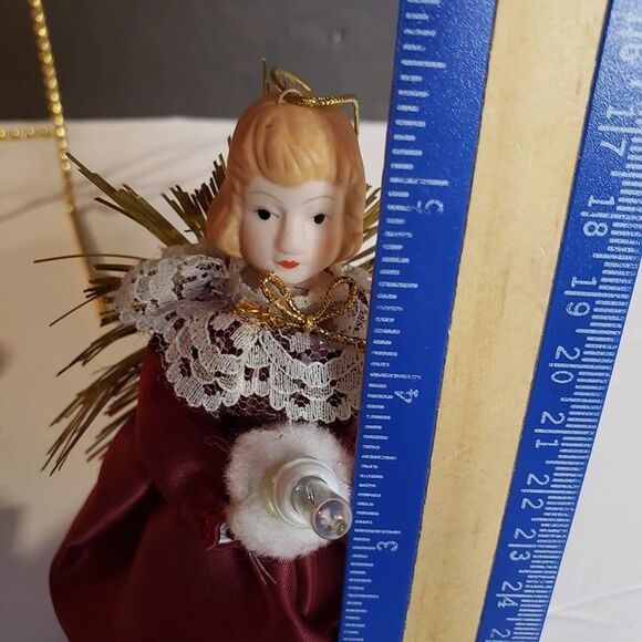 Vintage Burgundy Maroon Light Up Angel Christmas Tree Ornament 5" - Picture 6 of 6